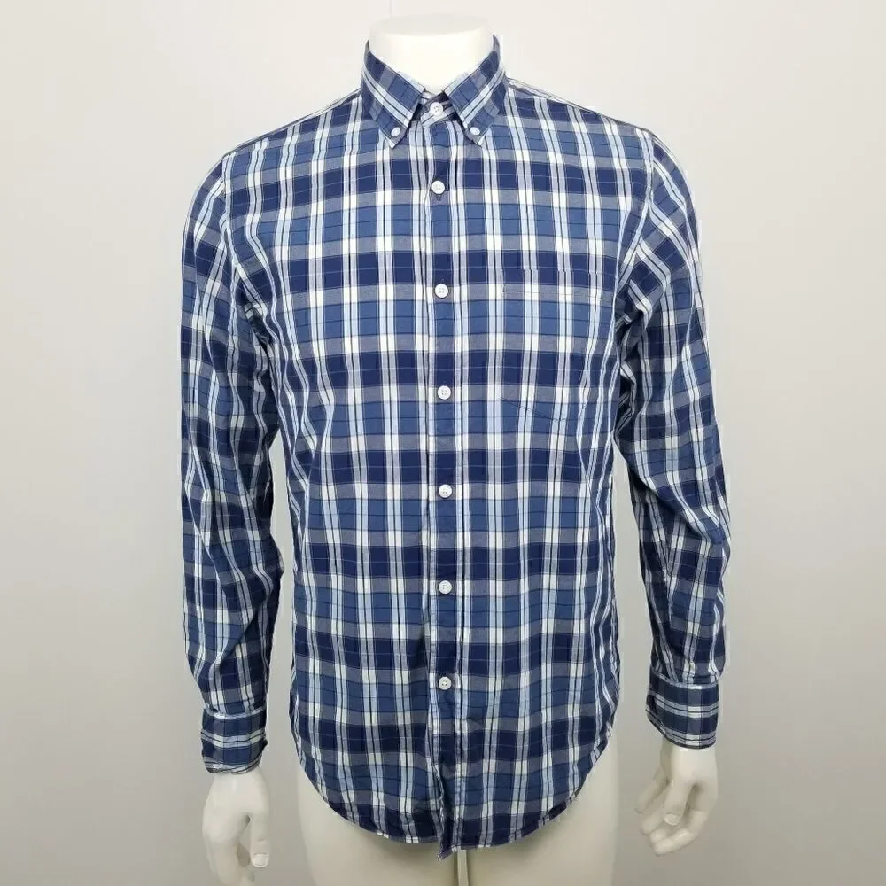 J. Crew mens Blue & White Washed Shirt in Multi Plaid Button Down Size Small